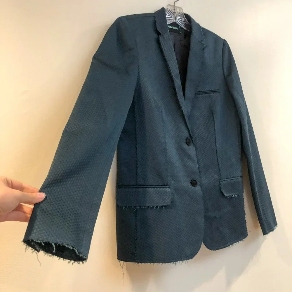 Zadig & Voltaire Green Diamond Modern Boyfriend Collared Blazer Women's XS EUC - Picture 3 of 8